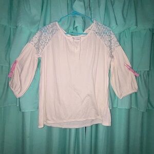 Old Navy White Blouse with Lace and Pink Accents